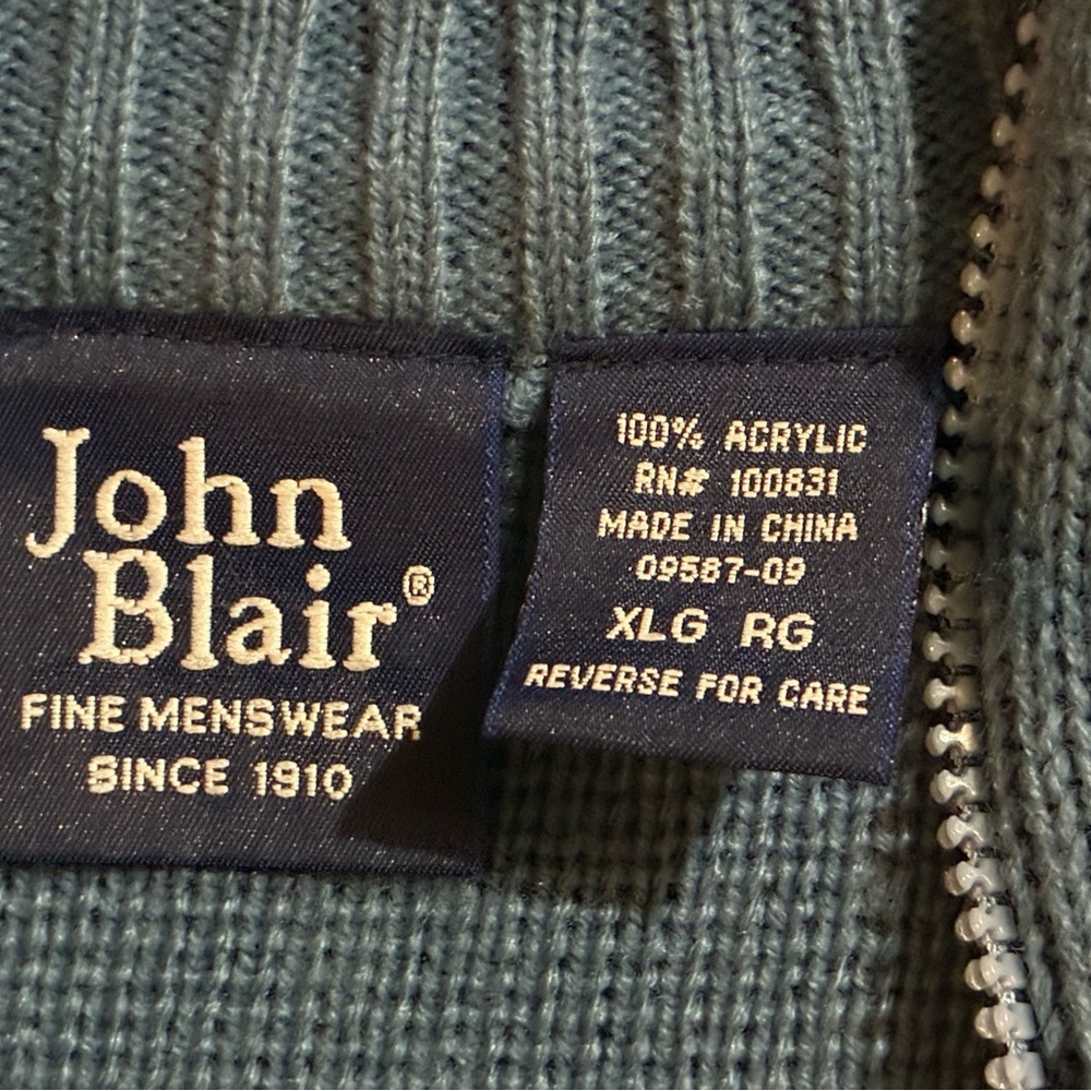 Vintage John Blair Nordic Fair Isle Zip Sweater Jacket Blue Red Geometric XLG - Picture 3 of 12